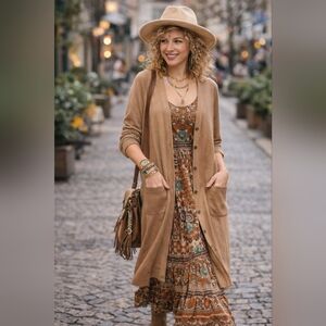Lord & Taylor Tan Long Cardigan